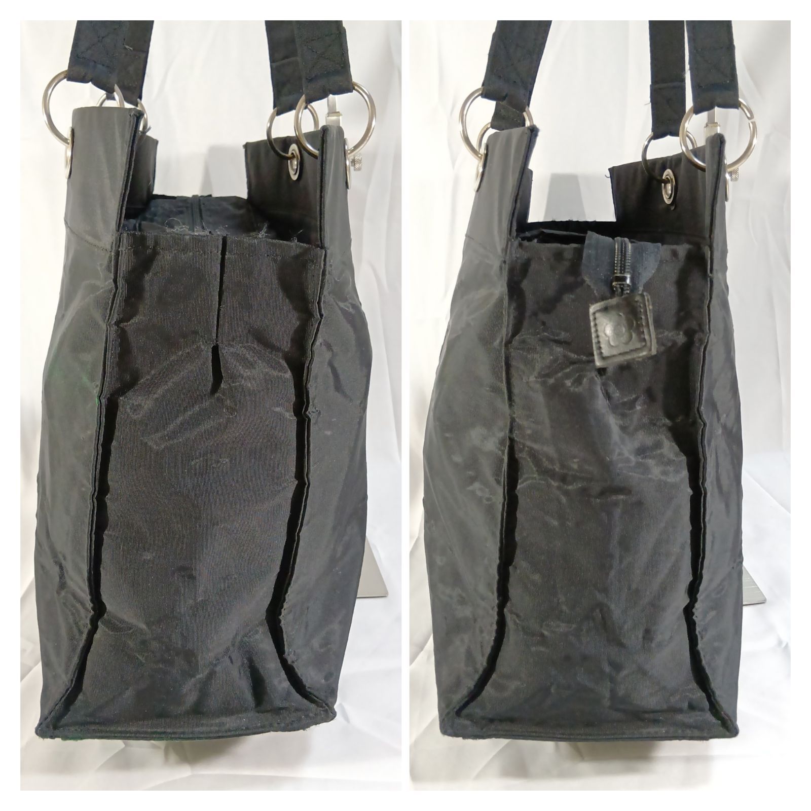 訳あり】マリークワント トートバッグ 黒 ナイロン デイジー 刺繍 A4