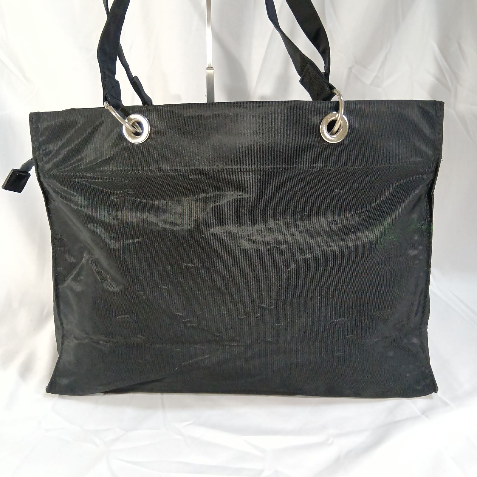 訳あり】マリークワント トートバッグ 黒 ナイロン デイジー 刺繍 A4