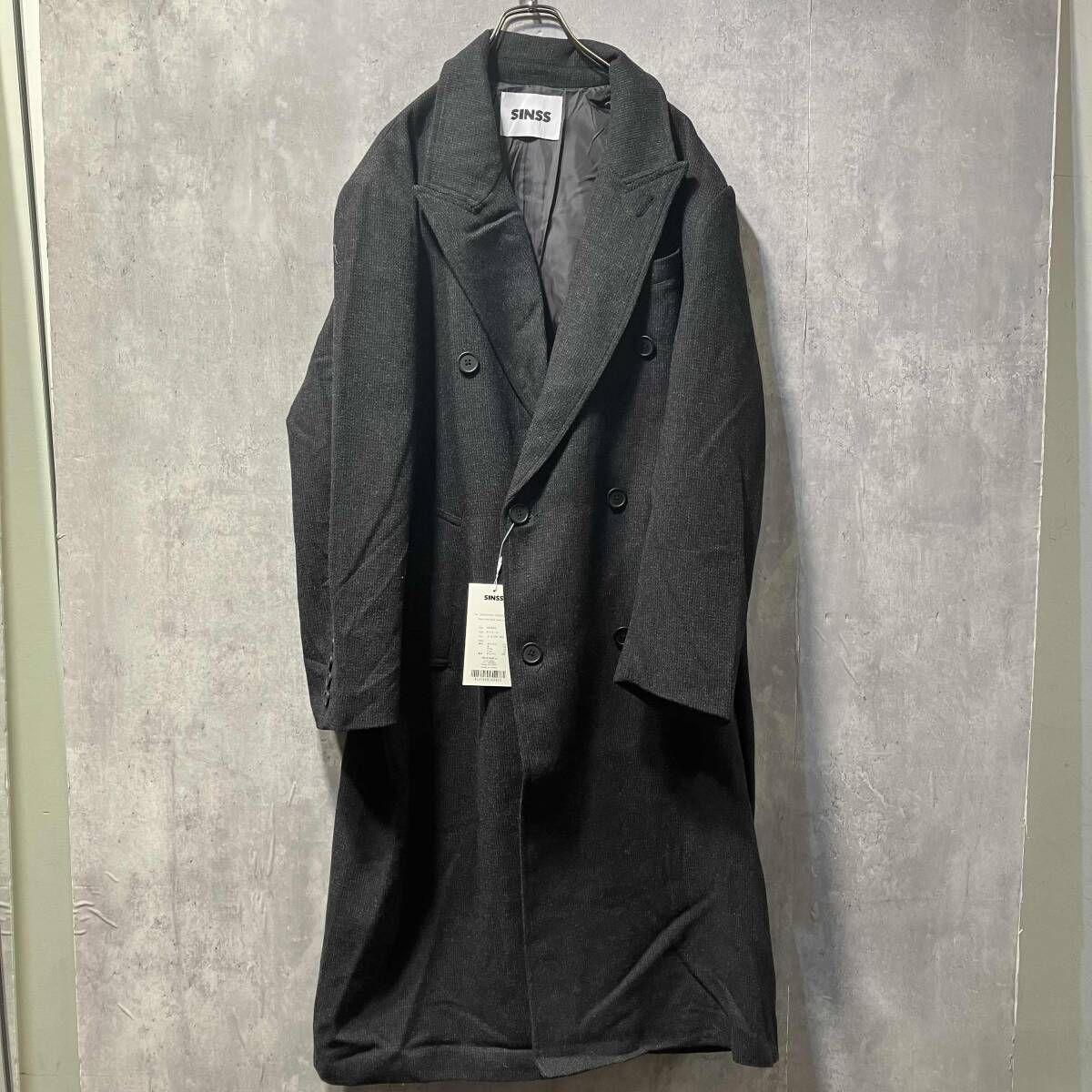 タグ付 美品 SINSS Classic Wool Blend Tweed Coat サイズM チャコール
