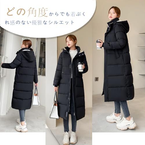 BryQrvy ベンチコート 中綿 ダウンコート 冬ダウンコートレディース ロングコート 中綿コート レディース 秋冬 フード付き 長め 膝下 大きいサイズ おしゃれ 中綿入り 厚手 アウター バイク アウトドア 防寒po 7088 ae 53