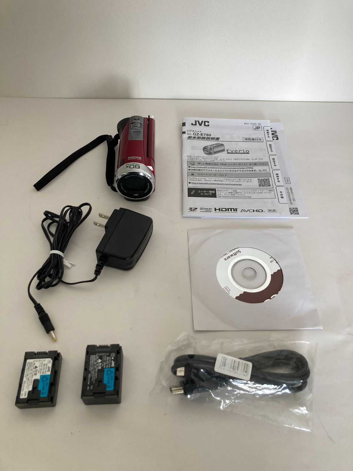 状態良 JVC Everio GZ-E780 フルHD ビデオカメラ レッド GZ-E780-R