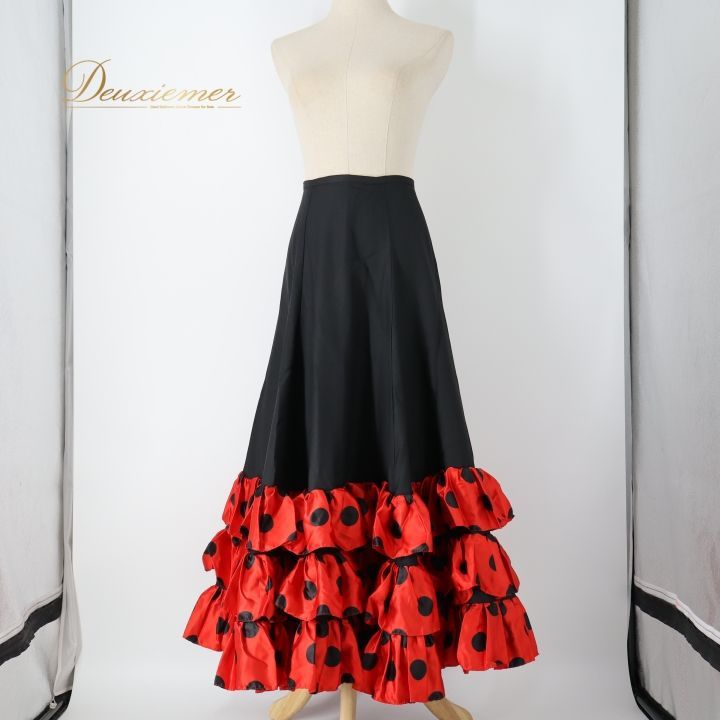 フラメンコ 衣装 ファルダ スカート ブラック系 ボランテ フリル 水玉