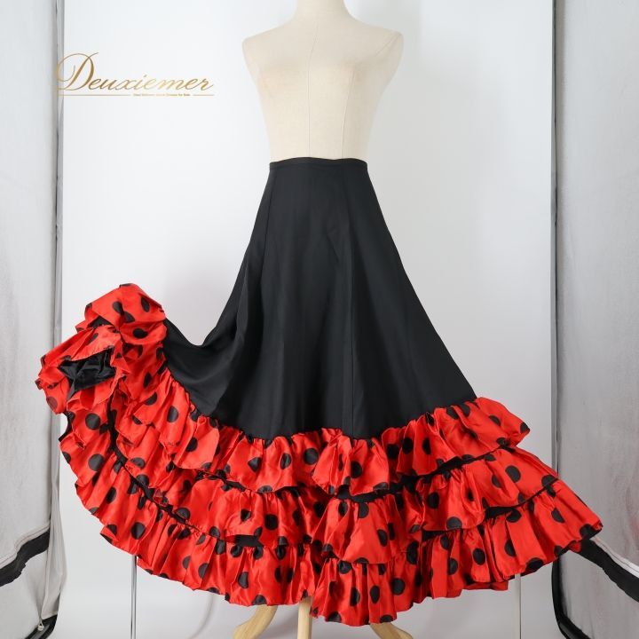 フラメンコ 衣装 ファルダ スカート ブラック系 ボランテ フリル 水玉