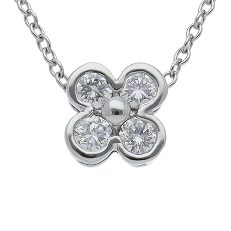 ティファニー ベゼルセット フラワー4Pダイヤネックレス Pt950