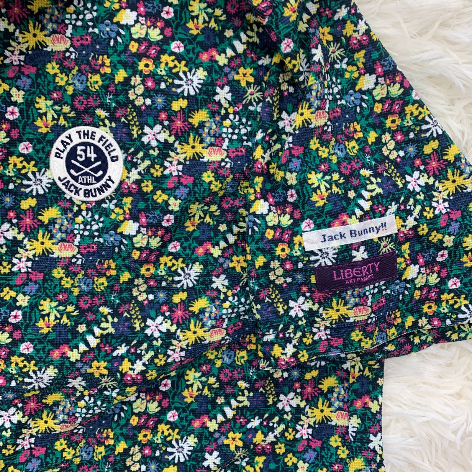極美品⭐︎ジャックバニー　LIBERTY　コラボ　花柄　ジャケット Jack Bunny!!】花柄ポロシャツ／ レディース 3 リバティ柄 半袖 ゴルフ