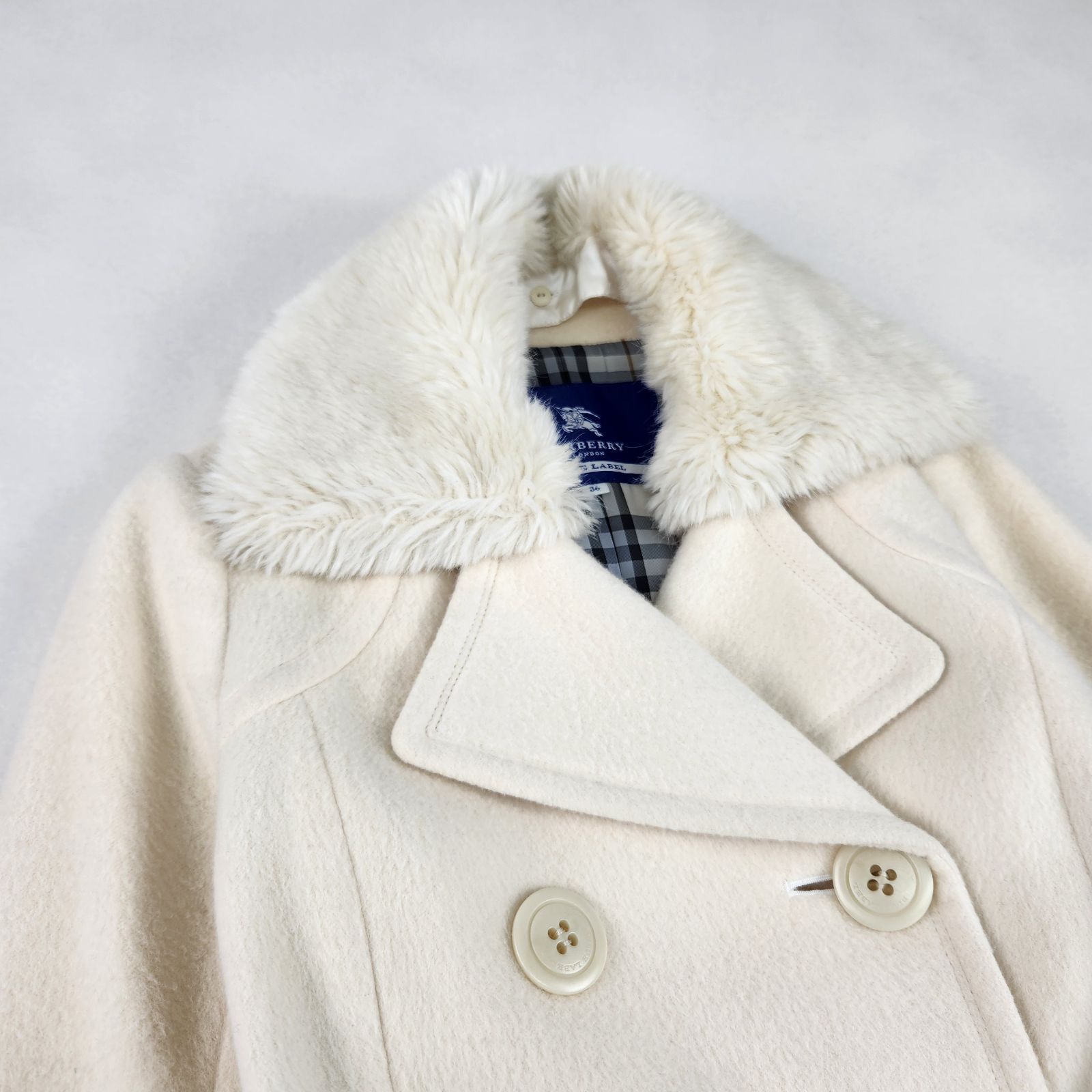 バーバリーブルーレーベル ロングコート アンゴラ ファー ベルト付き A