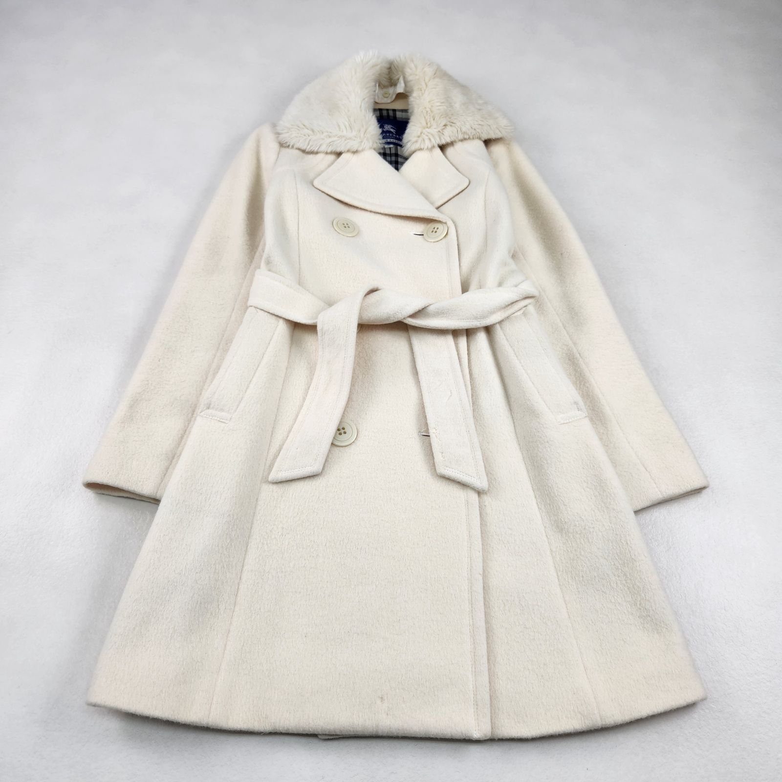バーバリーブルーレーベル ロングコート アンゴラ ファー ベルト付き A