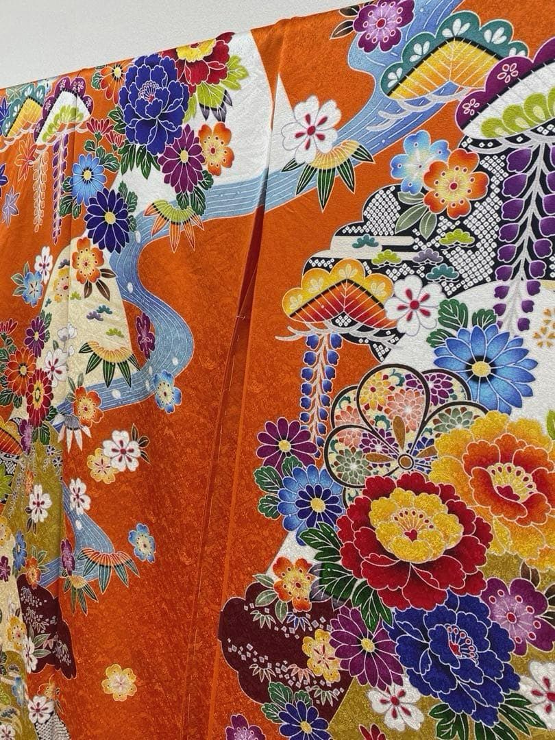 振袖 京友禅 紅型調 仮絵羽 正絹 未仕立て品 八掛付き 【公式通販】