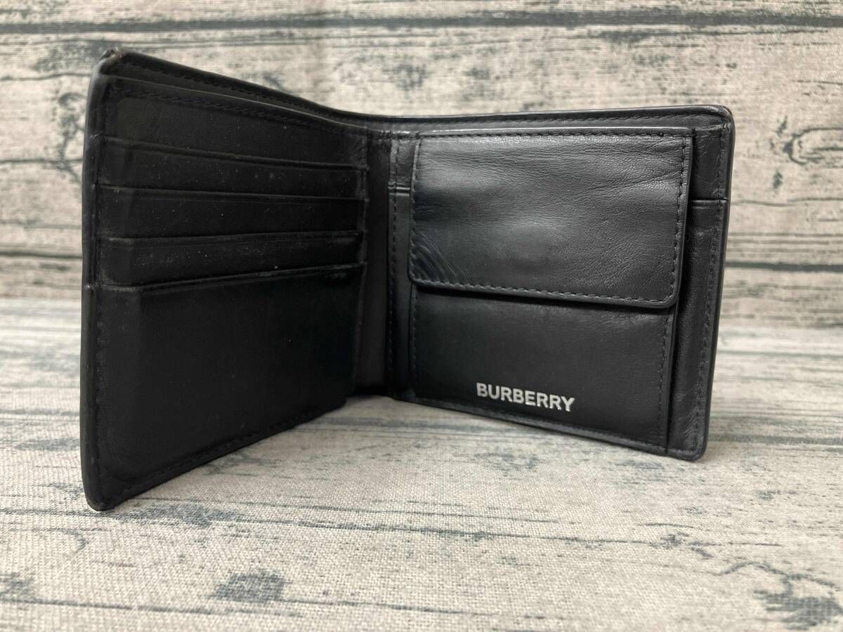 ブラックレザーケース BURBERRY バーバリー 二つ折り財布 スモークドチェック ブラック