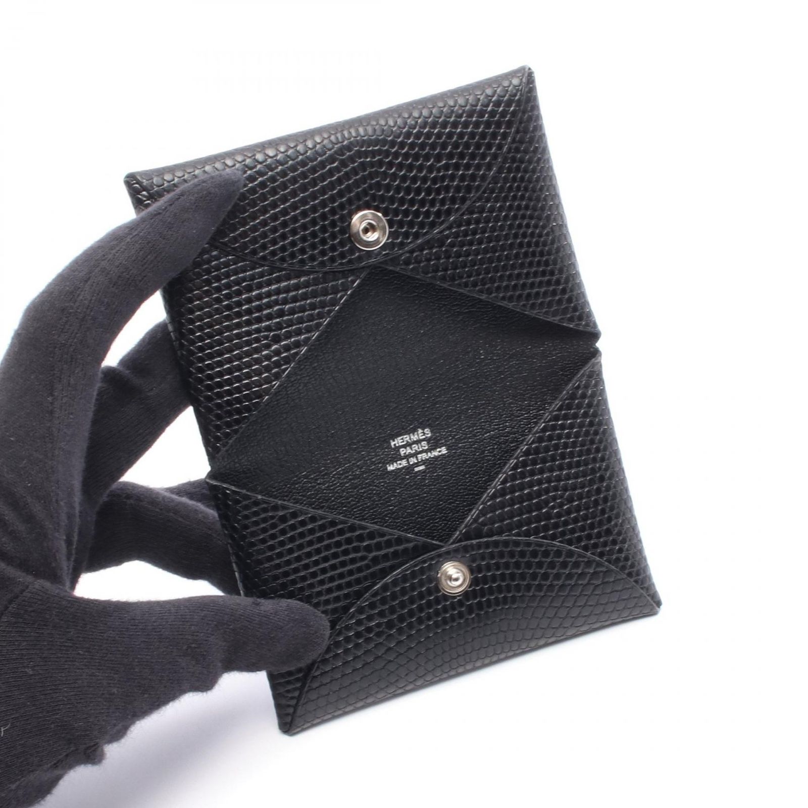 エルメス HERMES コインケース カルヴィ ブラック エキゾチックレザー 