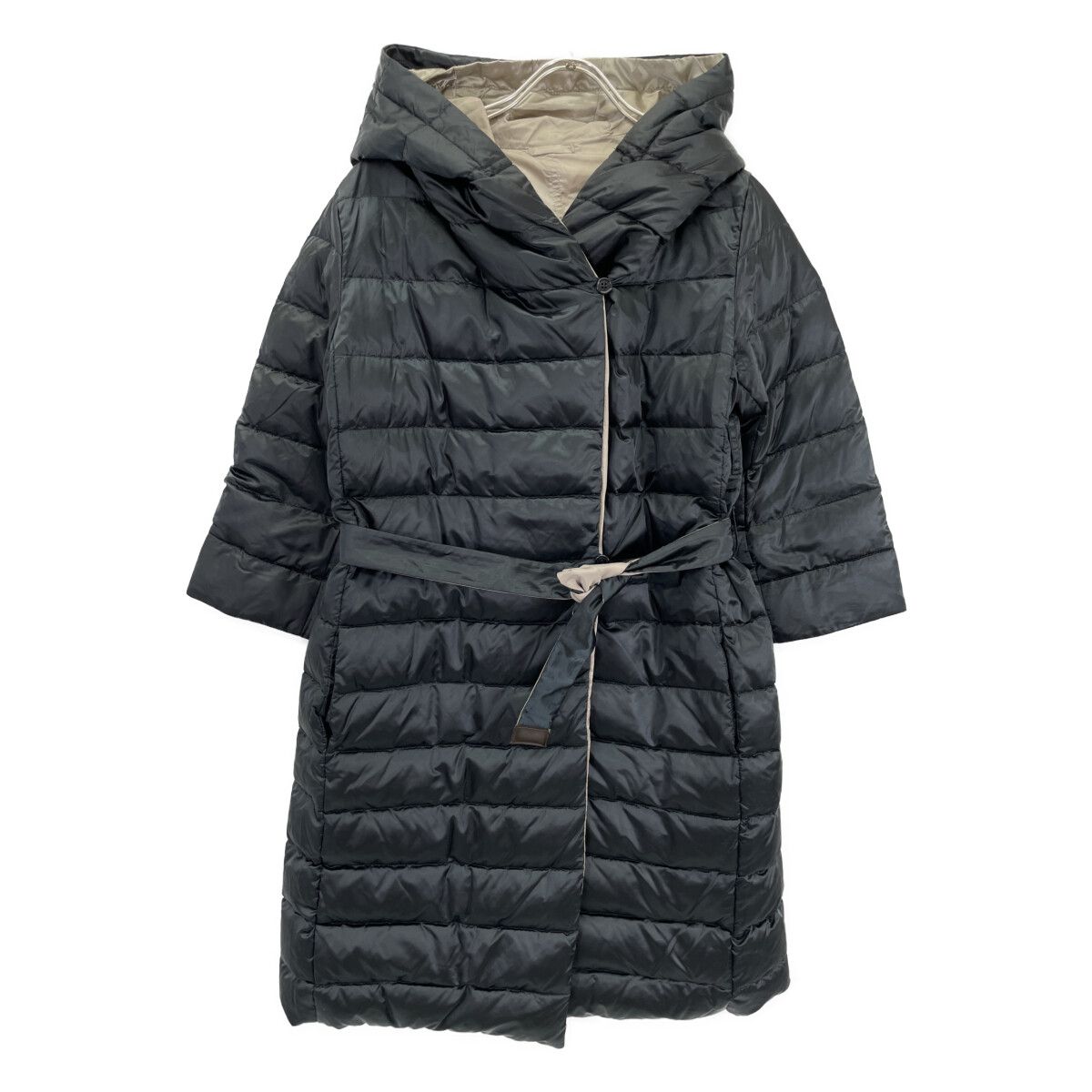 S MaxMara エスマックスマーラ ﾀﾞｰｸﾈｲﾋﾞｰ×ﾍﾞｰｼﾞｭ ﾍﾞﾙﾄ付きﾘﾊﾞｰｼﾌﾞﾙ