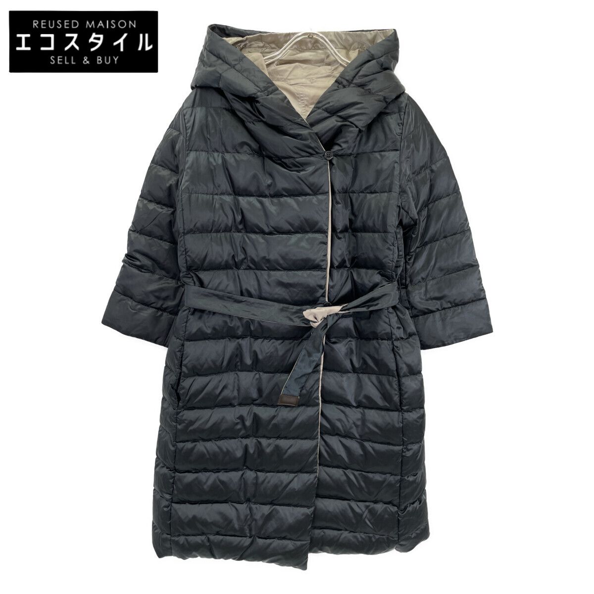 S MaxMara エスマックスマーラ ﾀﾞｰｸﾈｲﾋﾞｰ×ﾍﾞｰｼﾞｭ ﾍﾞﾙﾄ付きﾘﾊﾞｰｼﾌﾞﾙ