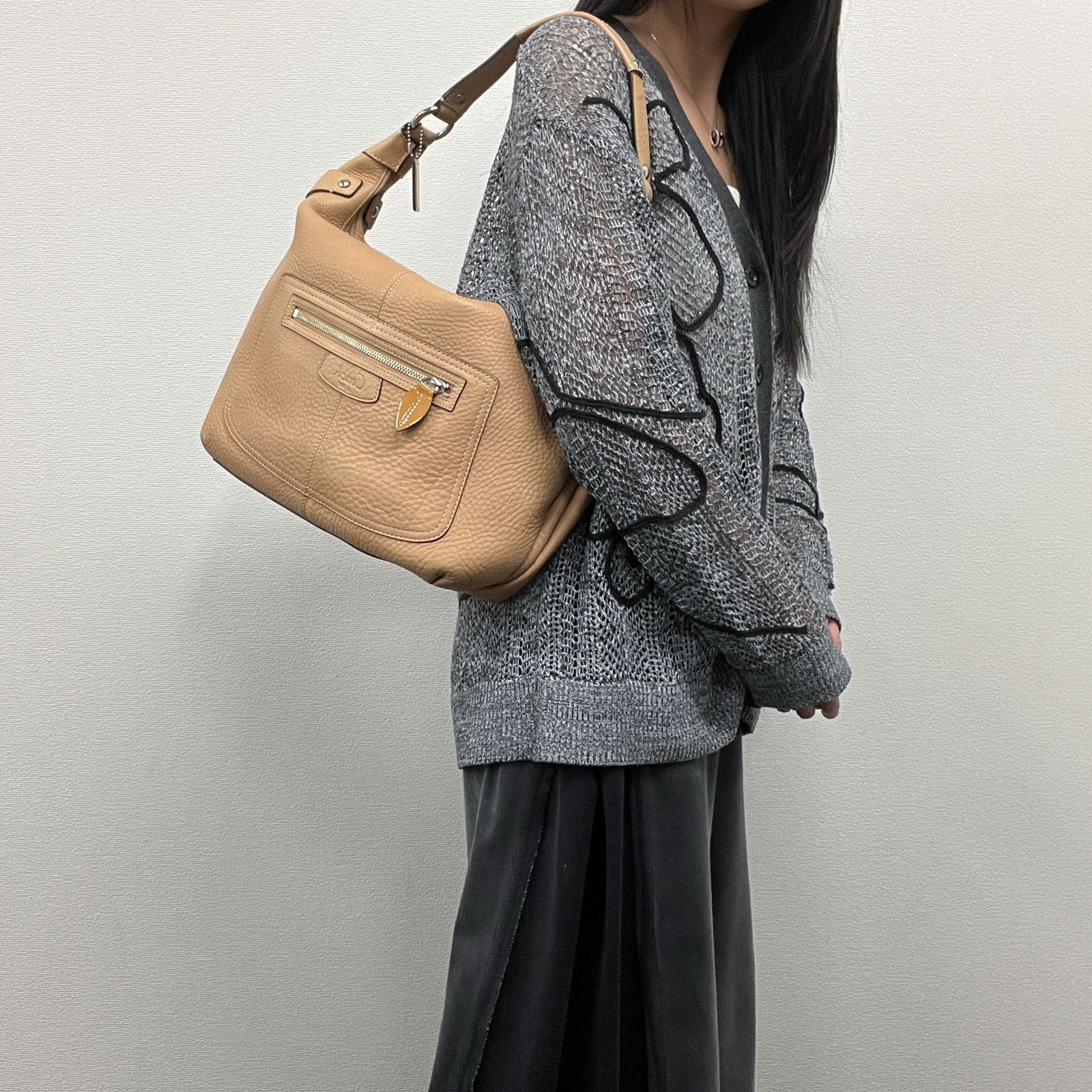 中古】COACH コーチ ショルダーバッグ ベージュ レザー ヴィンテージ 