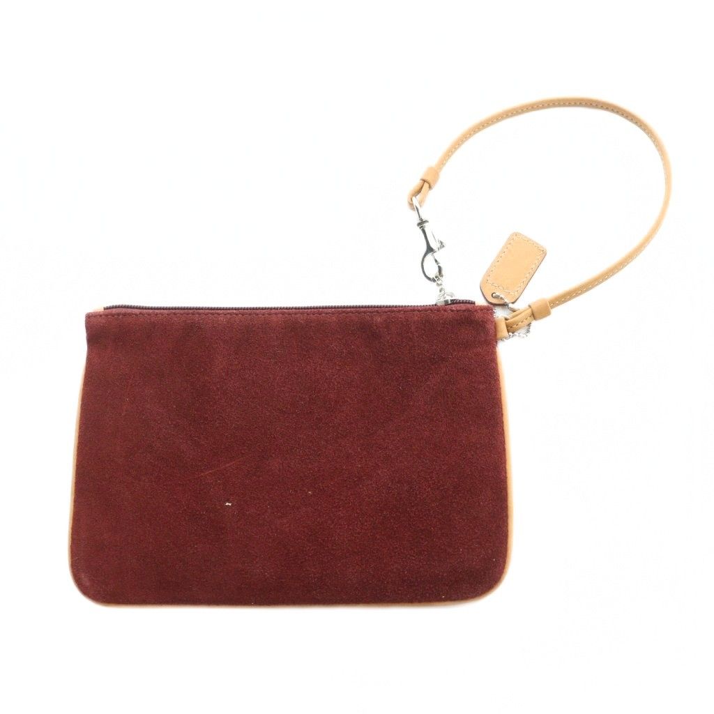 コーチ COACH ポーチ 小物入れ マルチケース スエード レザー ロゴ 赤