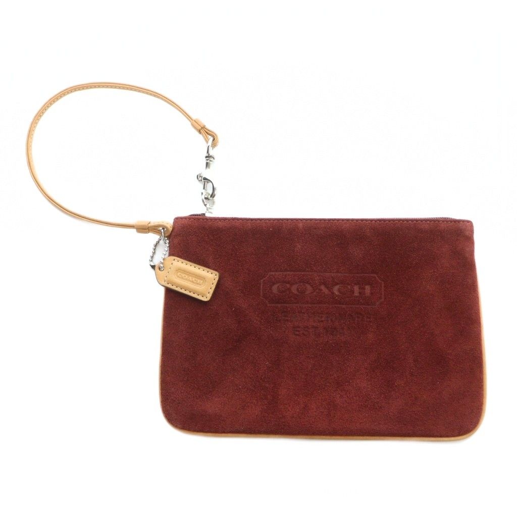 コーチ COACH ポーチ 小物入れ マルチケース スエード レザー ロゴ 赤