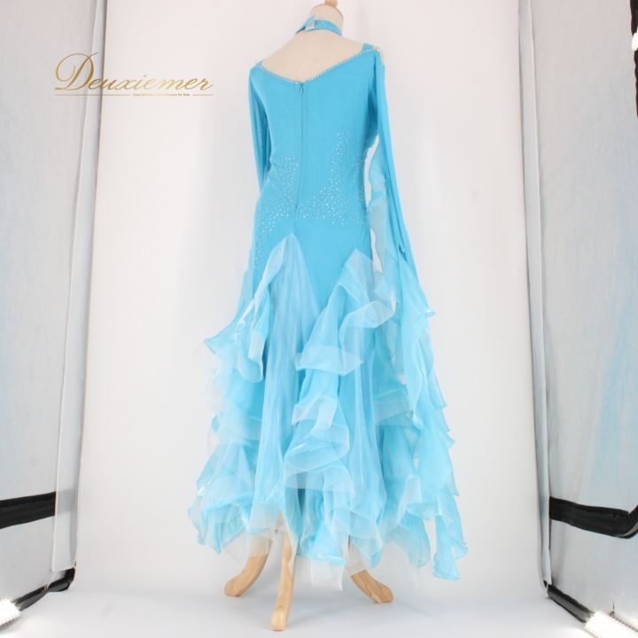 社交ダンス 衣装 スタンダード ドレス ワンピース パーティドレス 水色