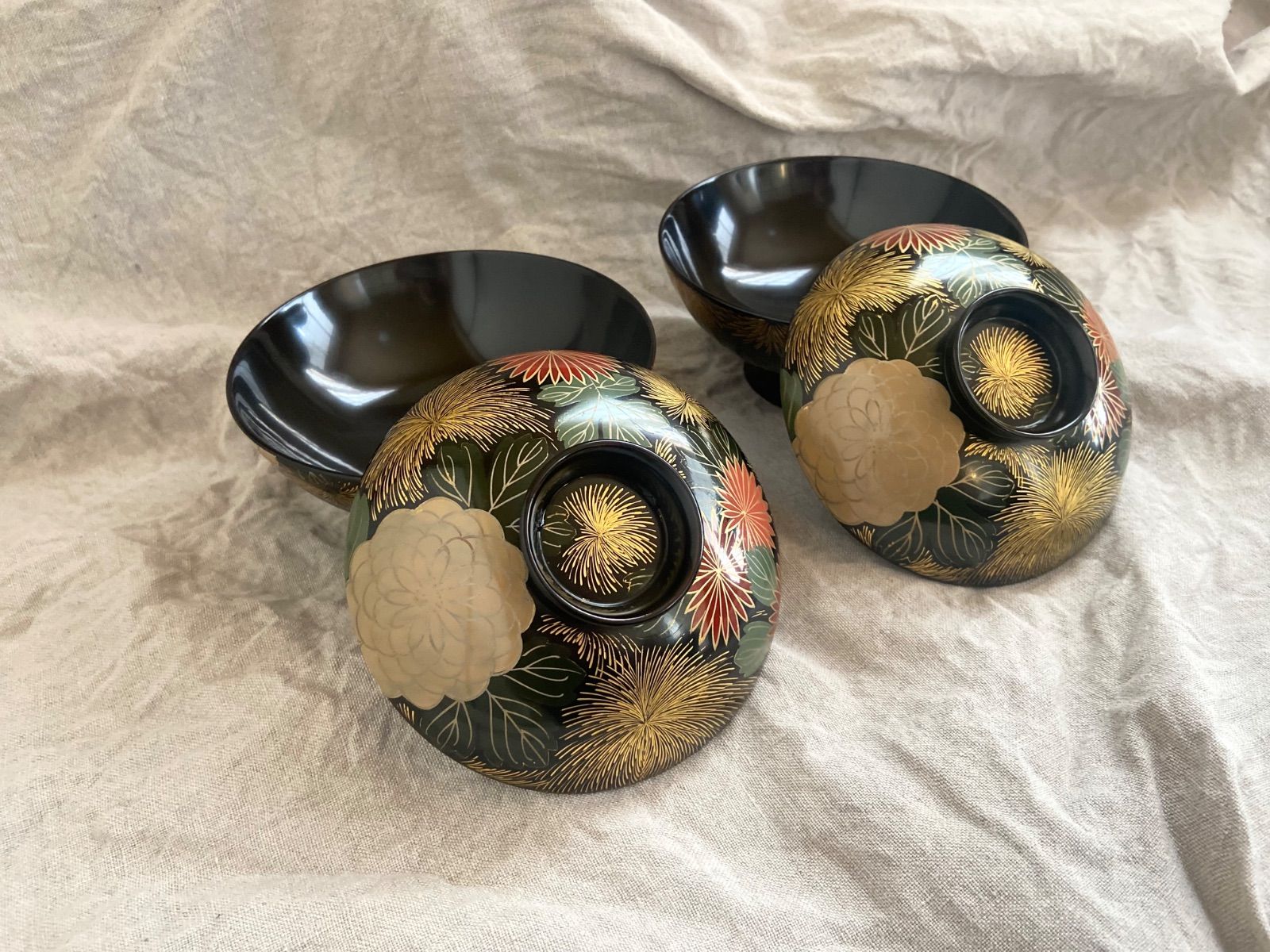 輪島塗 菊詰沈金花蒔絵 蓋付椀 2客 / 懐石椀・吸物椀・雑煮椀 - メルカリ