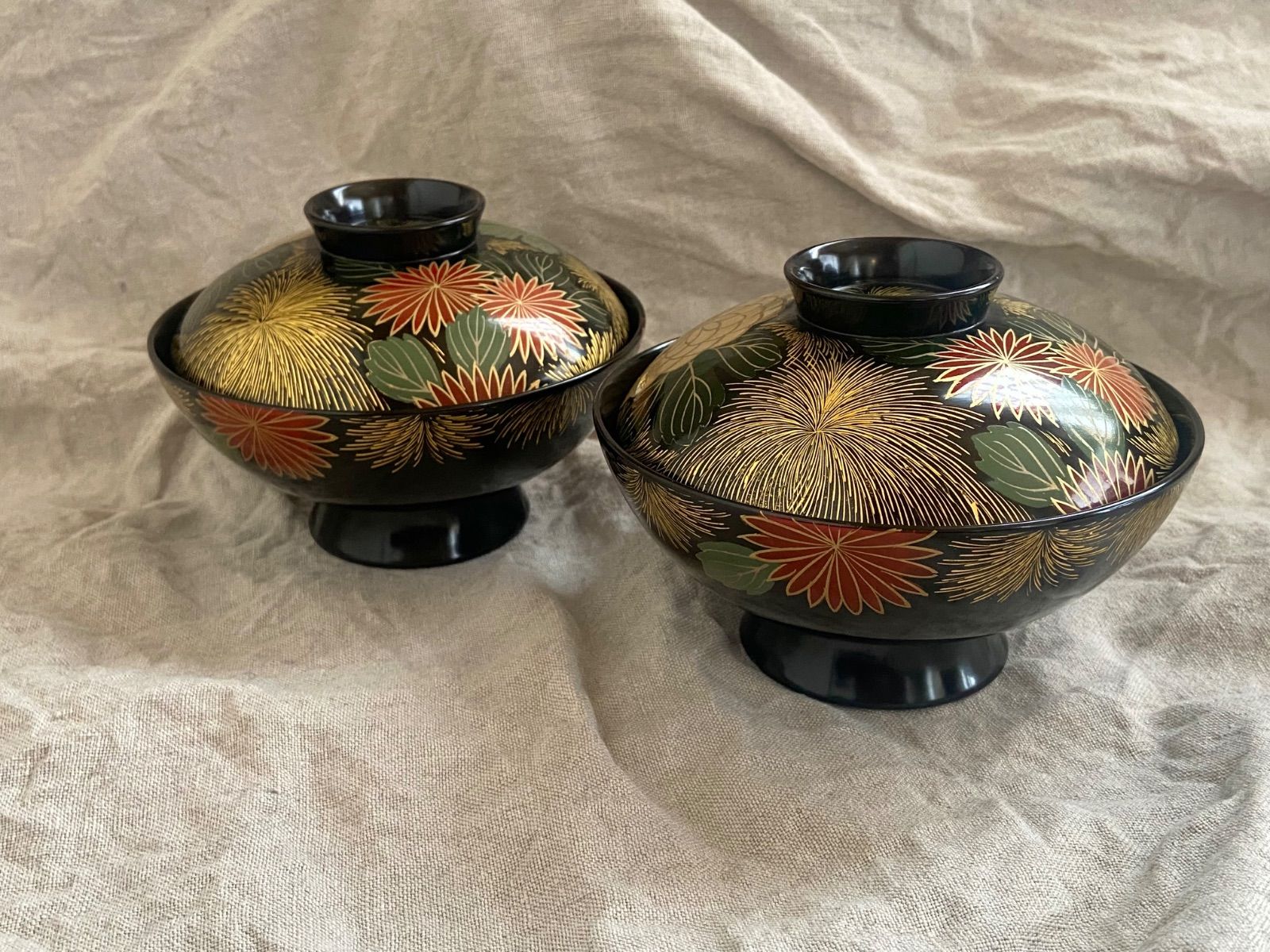 輪島塗 菊詰沈金花蒔絵 蓋付椀 2客 / 懐石椀・吸物椀・雑煮椀 - メルカリ