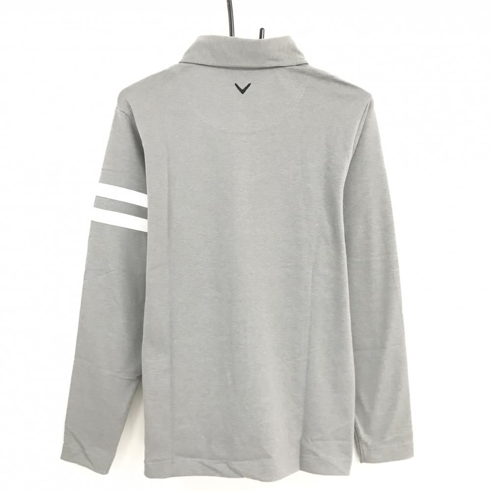 新品】キャロウェイ 長袖ポロシャツ グレー×白 袖2ライン 速乾 メンズ