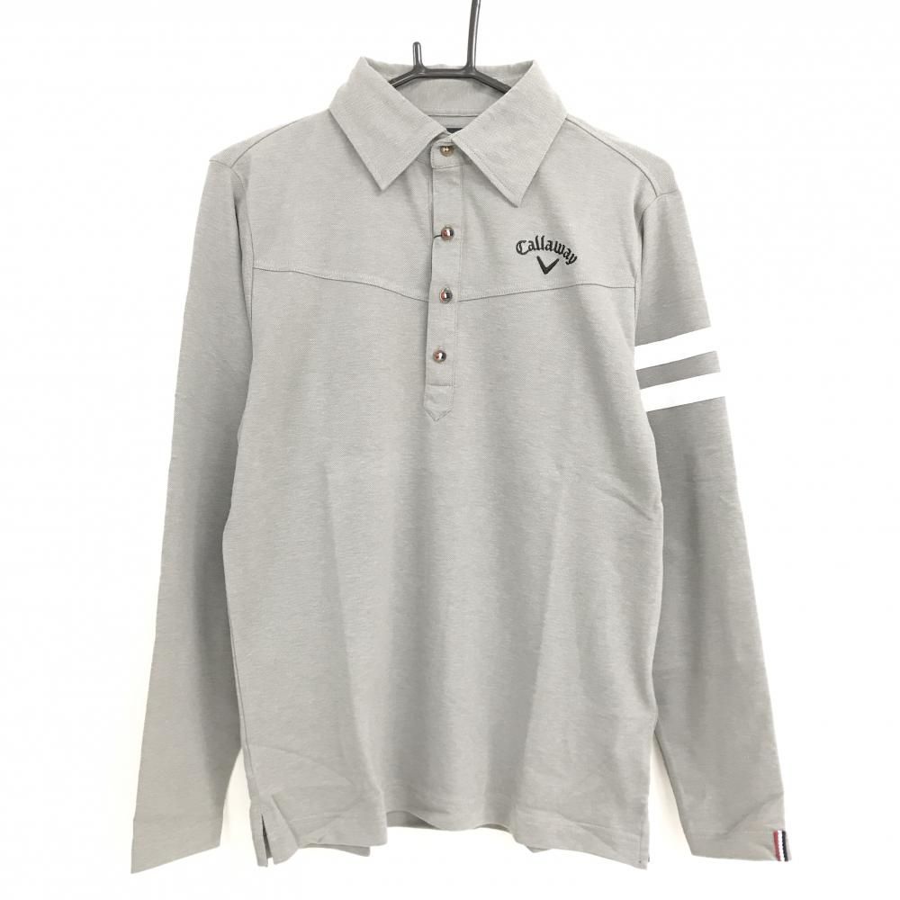 新品】キャロウェイ 長袖ポロシャツ グレー×白 袖2ライン 速乾 メンズ
