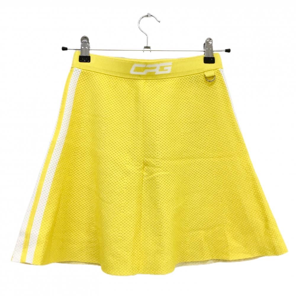 美品】CPG ニットスカート イエロー×白 メッシュ調 ウエストゴム