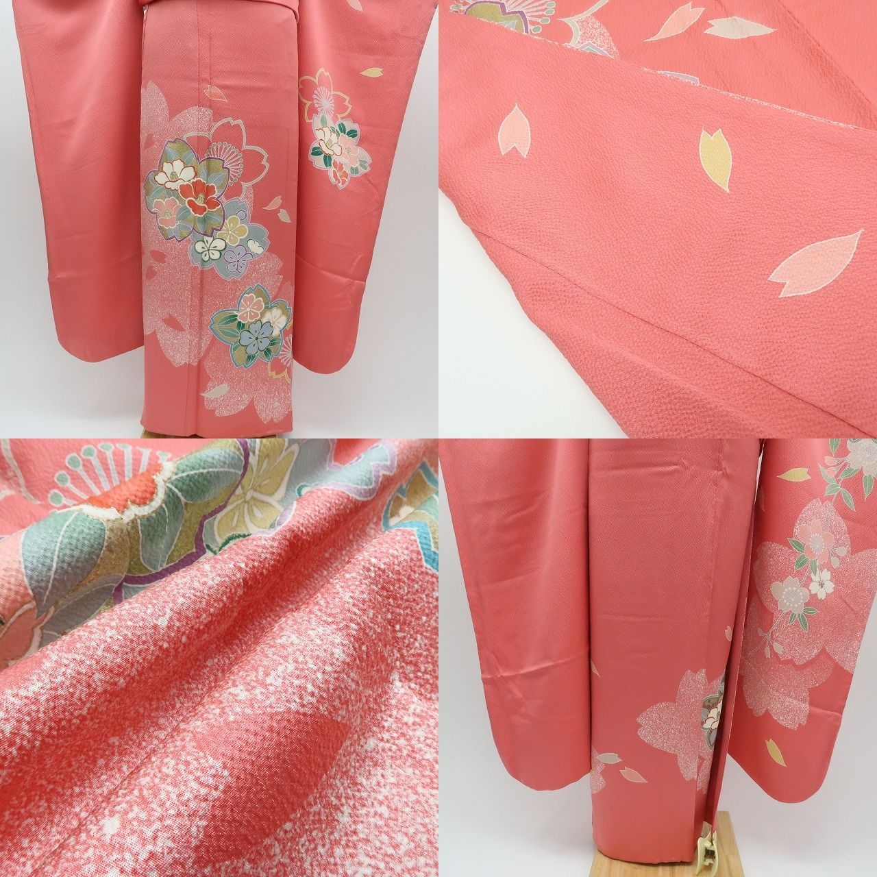 専用Y2882◇正絹 手縫い仕立て 桜 成人式 振袖 着物 ✾まめ藤✾m654＊美品 正絹 桜 椿 着物 成人式 手縫い仕立て 振袖単品