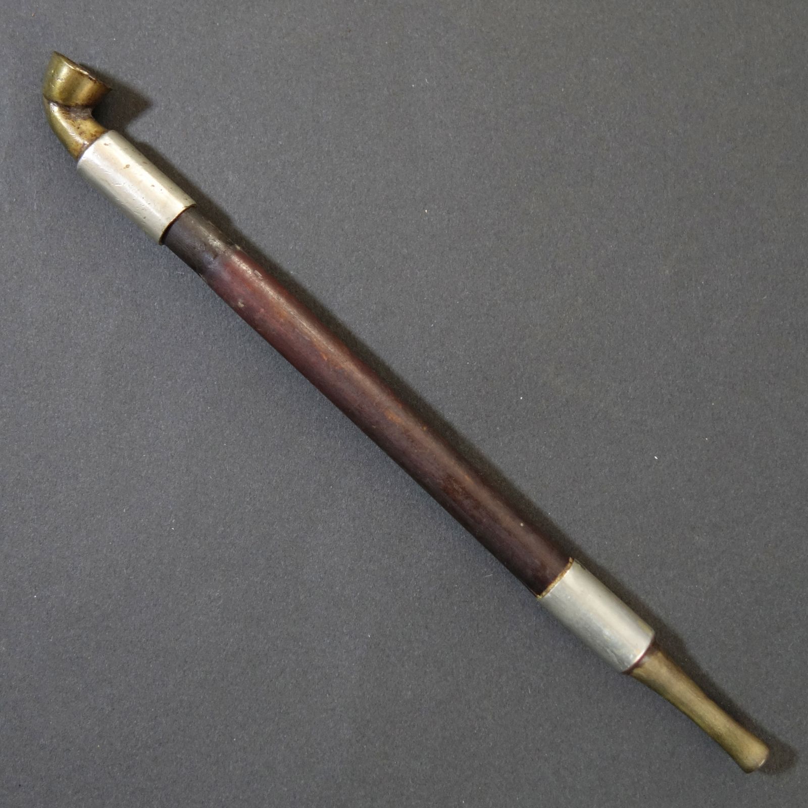 骨董逸品 【煙管 真鍮＋銀製 ／ 煙管筒 竹製 ／ 煙草入 革製 】 喫煙具