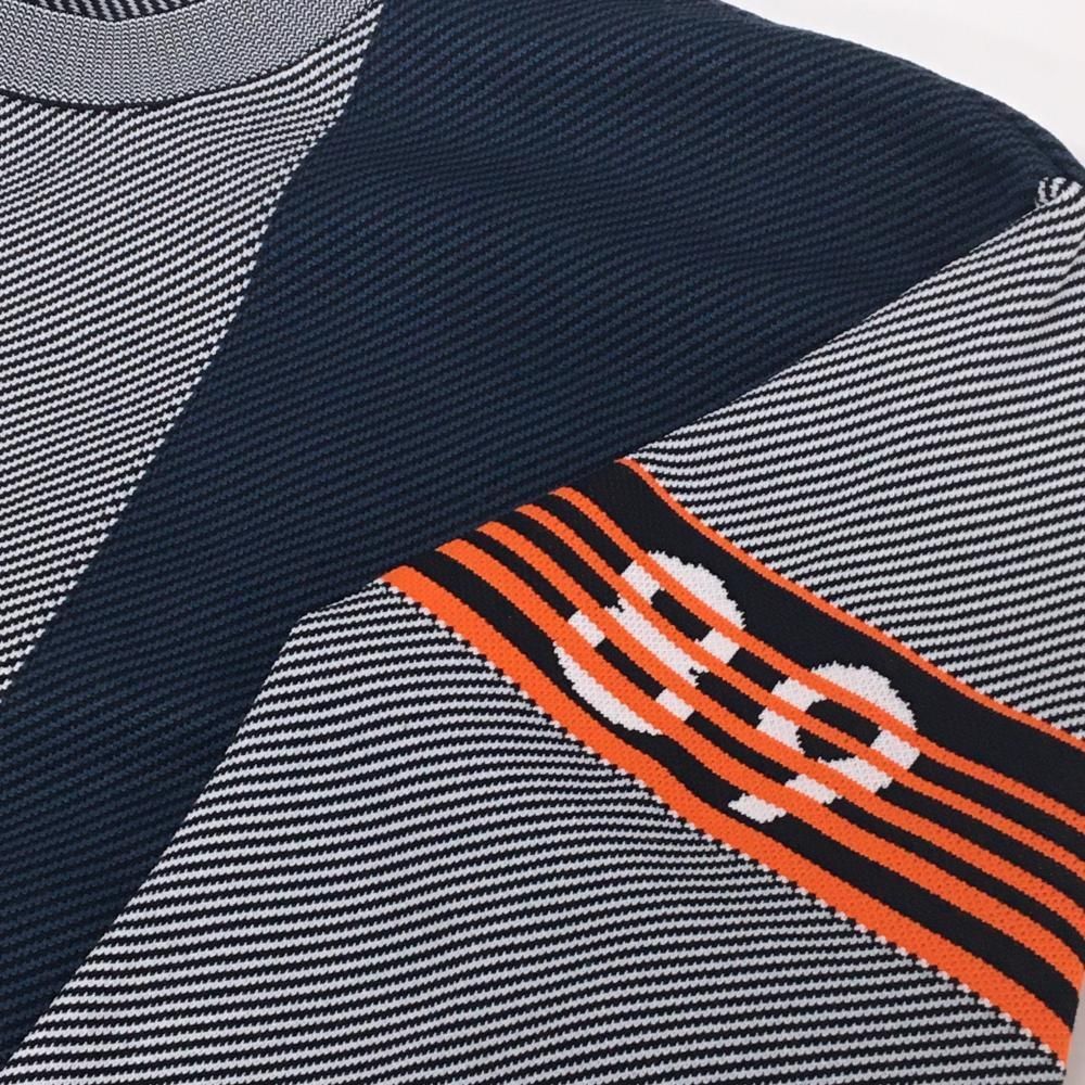 美品】パーリーゲイツ セーター 白×黒×オレンジ 斜めストライプ調