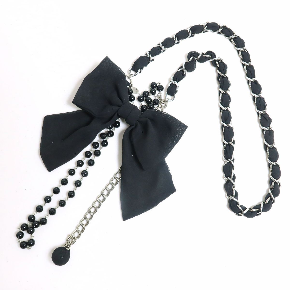インゲボルグ ☆大人お洒落！黒リボンモチーフ チェーンベルト 黒
