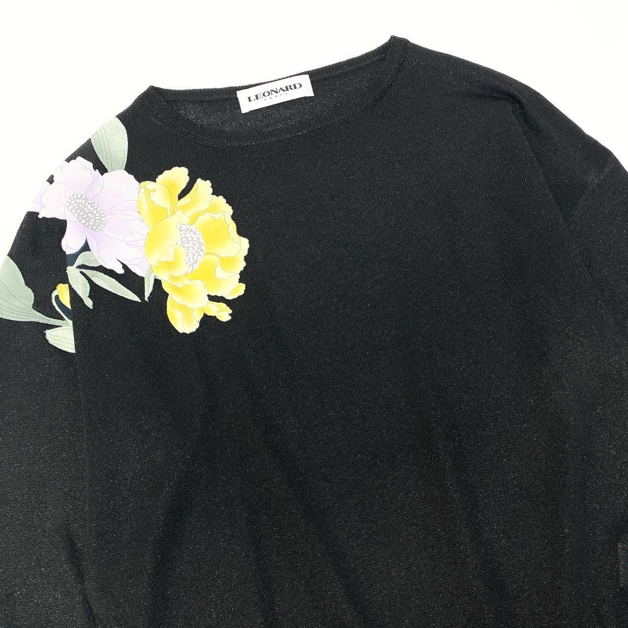 78a5【極美品】LEONARD レオナール ロングスリーブラメニット 美しい花