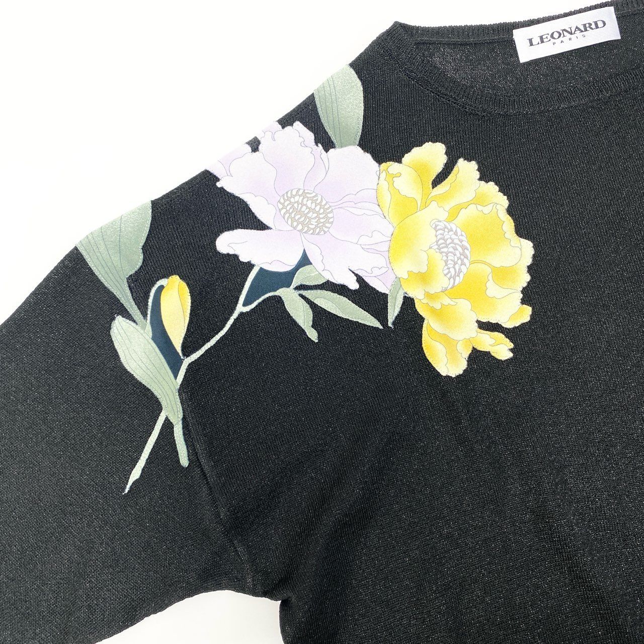 78a5【極美品】LEONARD レオナール ロングスリーブラメニット 美しい花