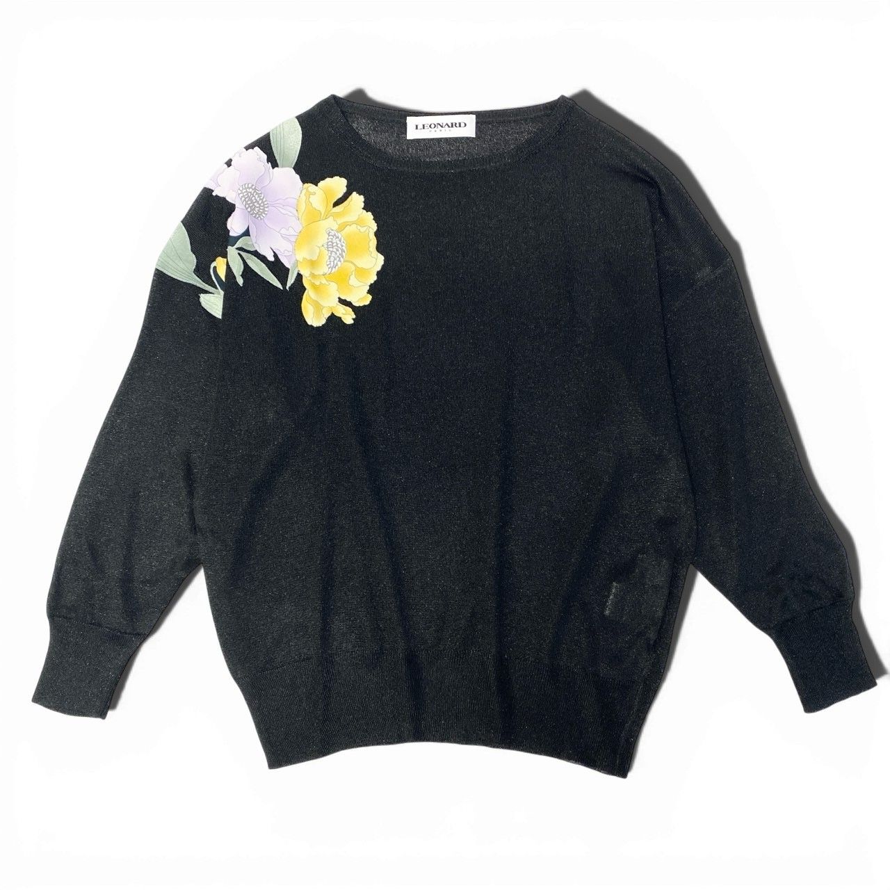 78a5【極美品】LEONARD レオナール ロングスリーブラメニット 美しい花