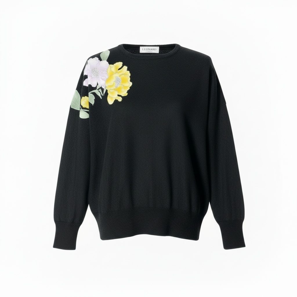 78a5【極美品】LEONARD レオナール ロングスリーブラメニット 美しい花