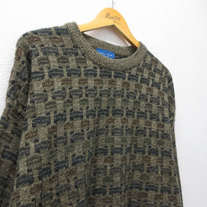 XL/古着 タウンクラフト 長袖 セーター メンズ 90年代 90s アクリル クルーネック 茶系他 25dec16