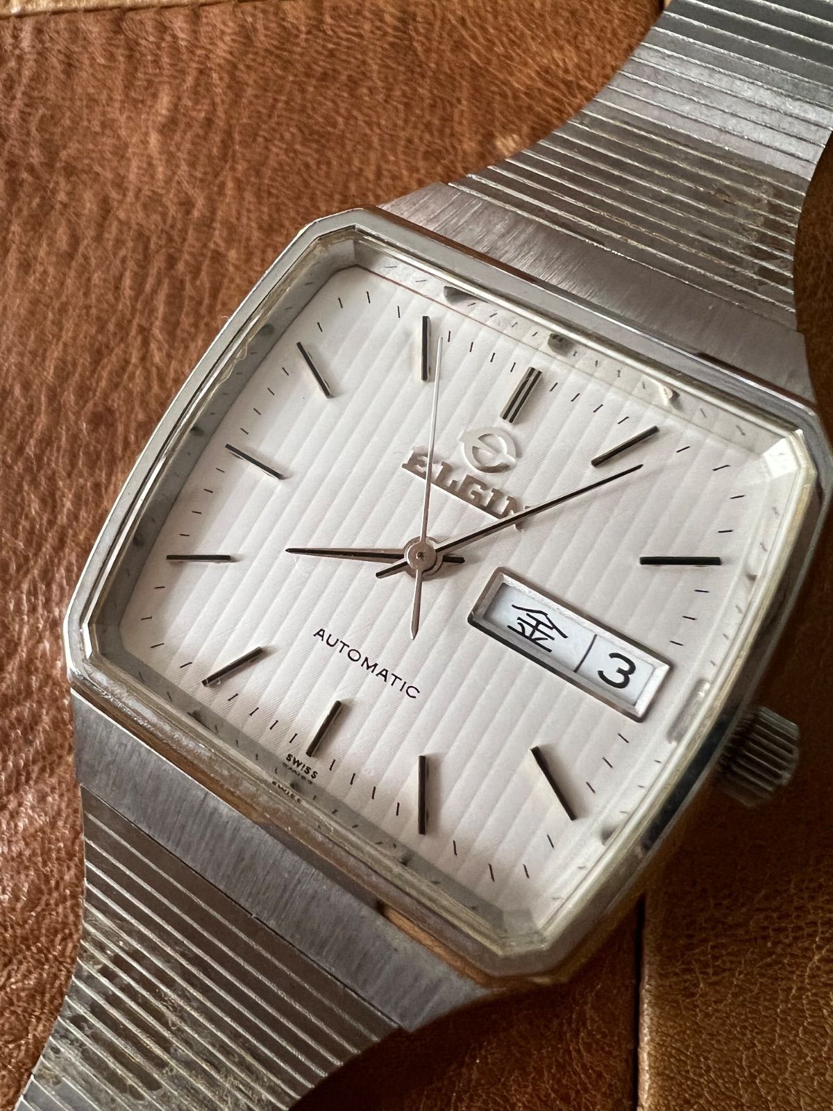 エルジン ELGIN 自動巻き時計 メンズ スクエア 稼働品