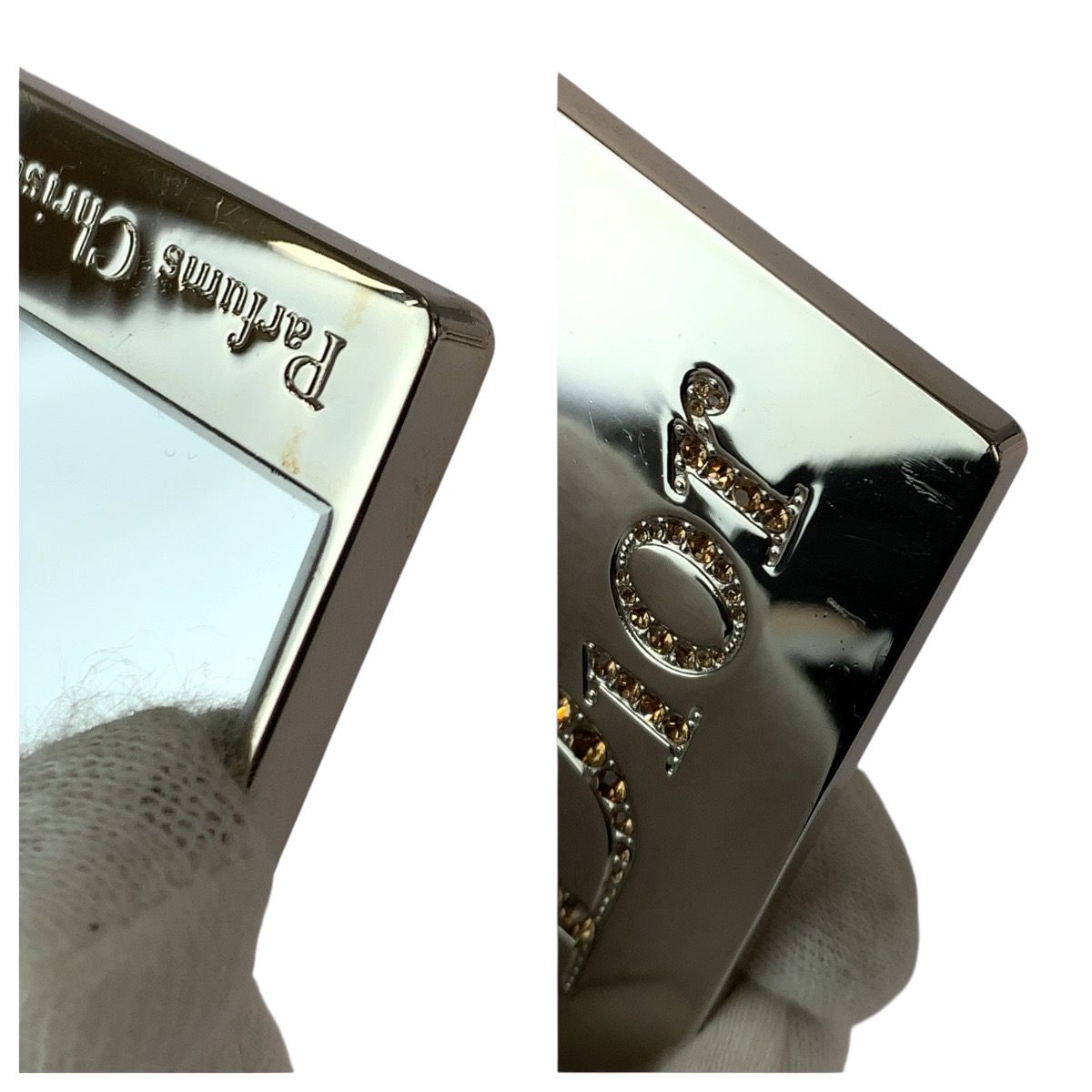 美品 Dior ディオール ミラー ラインストーン シルバー メタル