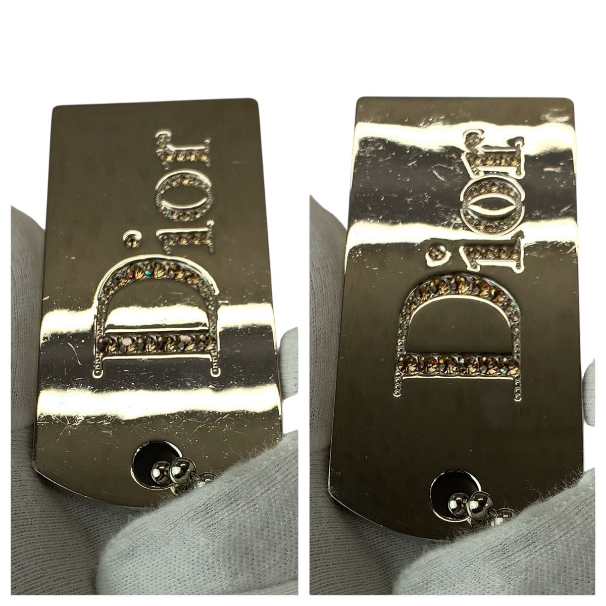 美品 Dior ディオール ミラー ラインストーン シルバー メタル