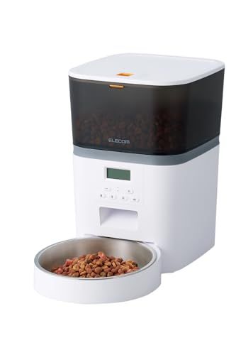 エレコム 自動給餌器 猫 中小型犬用 4 L 約2.2 kg タイマー機能付 録音機能付 1日最大6回 蓋ロック 乾燥剤付属 ステンレス 1皿 幅192×奥行364×高さ281.5 mm ホワイト PET-AF 01 WH e 6 b 402 c