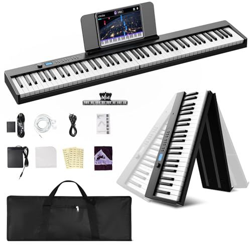 電子ピアノ 88鍵盤 折りたたみ式 電子キーボード MIDI対応 128種音色 スプリットモード LCDディスプレイ 譜面台付き 持ち運び便利 軽量 充電式 初心者向け 子供 練習用 日本語説明書付き ブラック 7 d 90 9 c 4