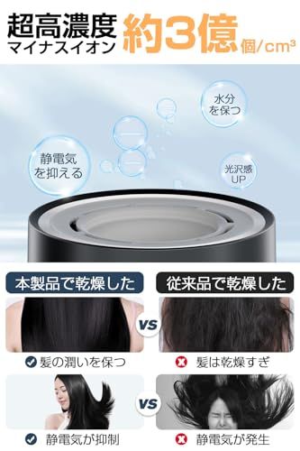 ドライヤー 大風量 速乾 3億高濃度マイナスイオン 温冷風自動切替 ヘアドライヤー 静音 ブラシレスDCモーター 美髪 ヘアケア NTC温度制御システム 恒温 軽量コンパクト 持ち運び便利 静電気除去 省エネ 美容師監修 ヘアサロ 81 d 35 fc 8