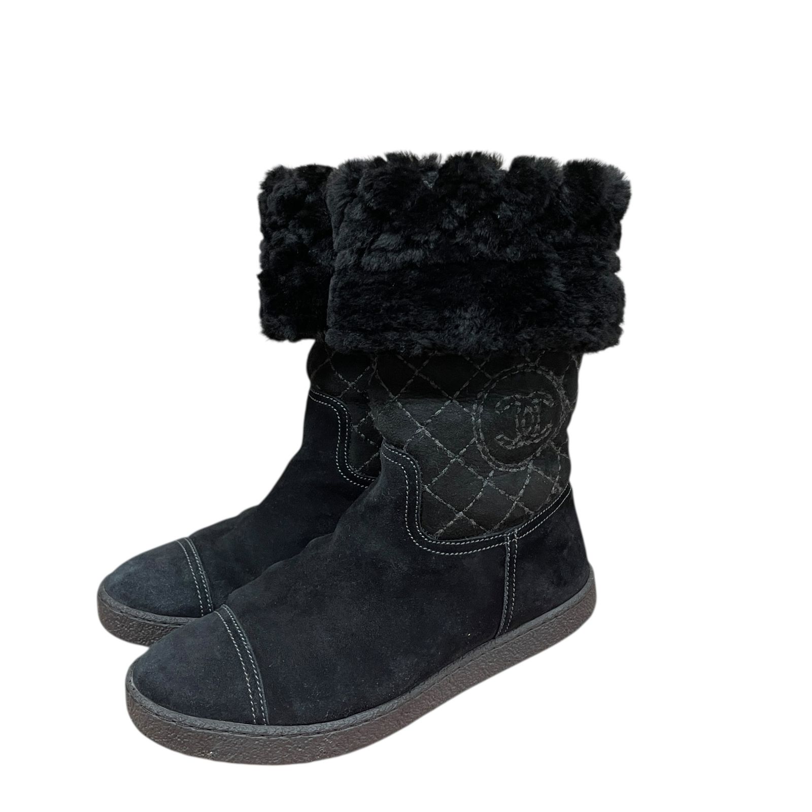 ◇ CHANEL シャネル ムートン スエード ブーツ ココマーク ブラック