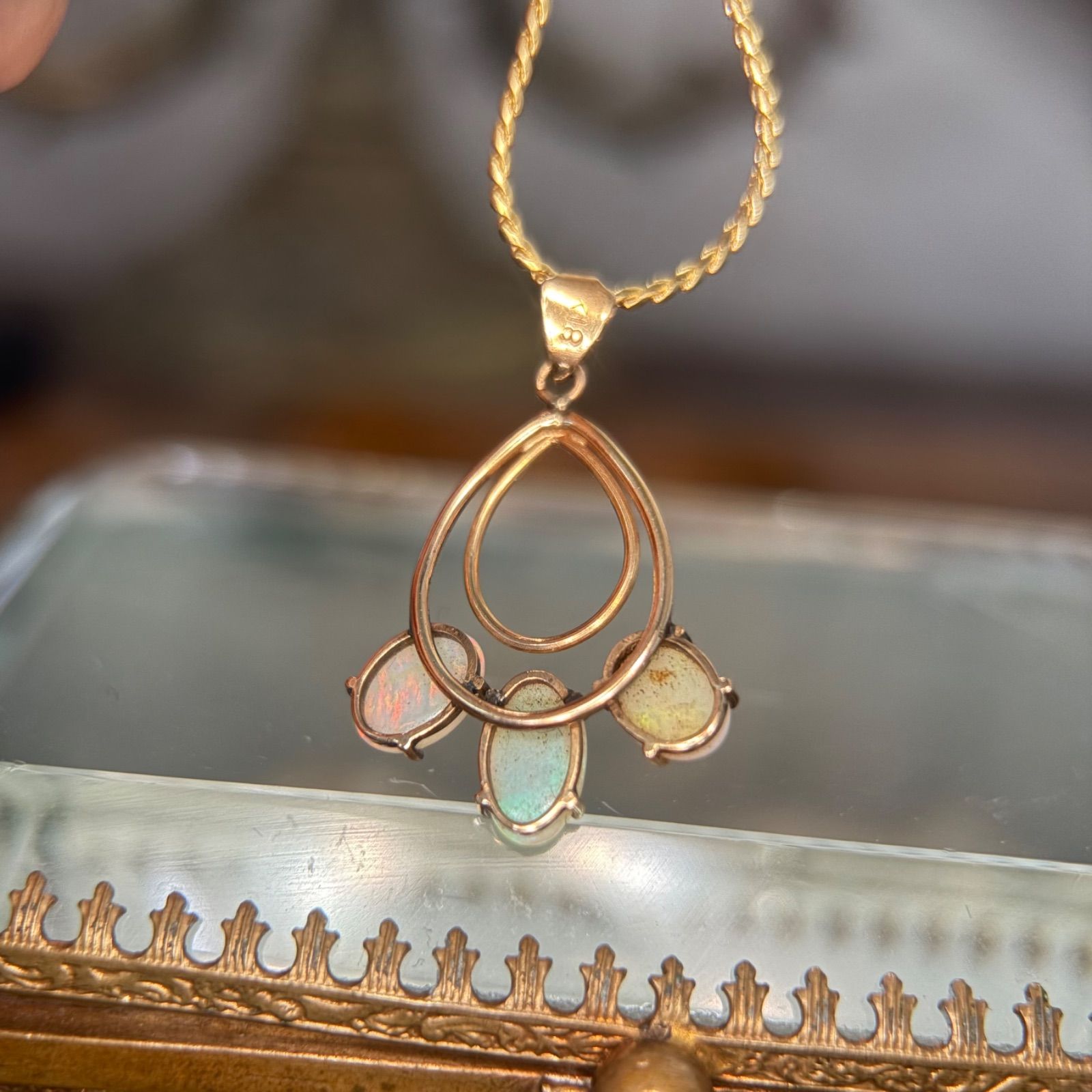 K18 トリプル オパール レトロ ペンダントトップ ネックレス C2917A