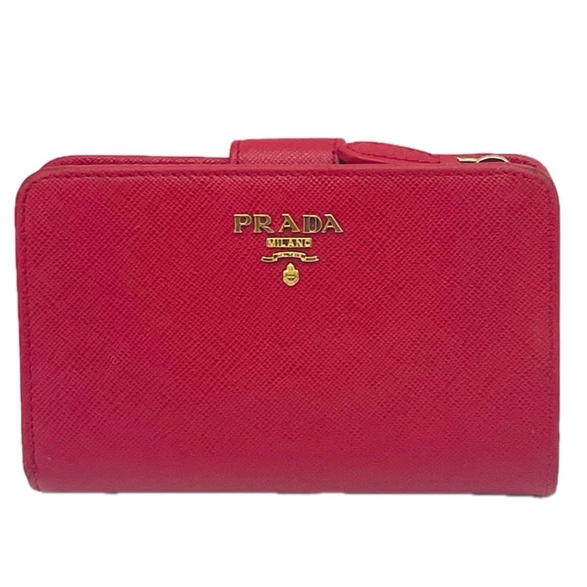 PRADA プラダ サフィアーノ レザー 二つ折り財布 レッド 保存袋 - メルカリ
