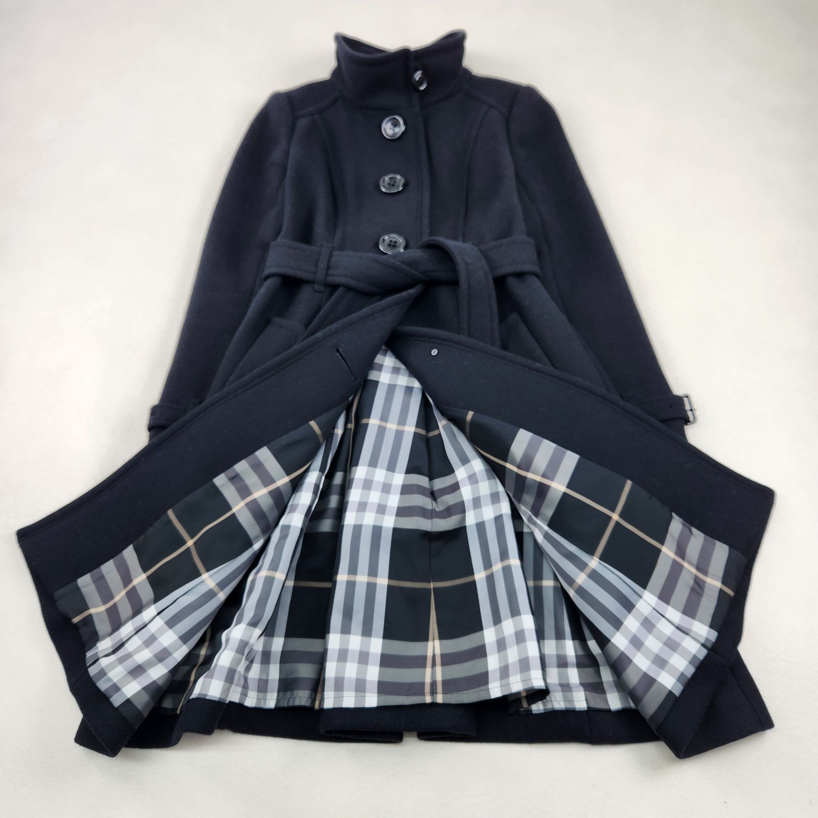 BURBERRY BLUE LABEL ロングコート アンゴラ ベルト Aライン ブラック 