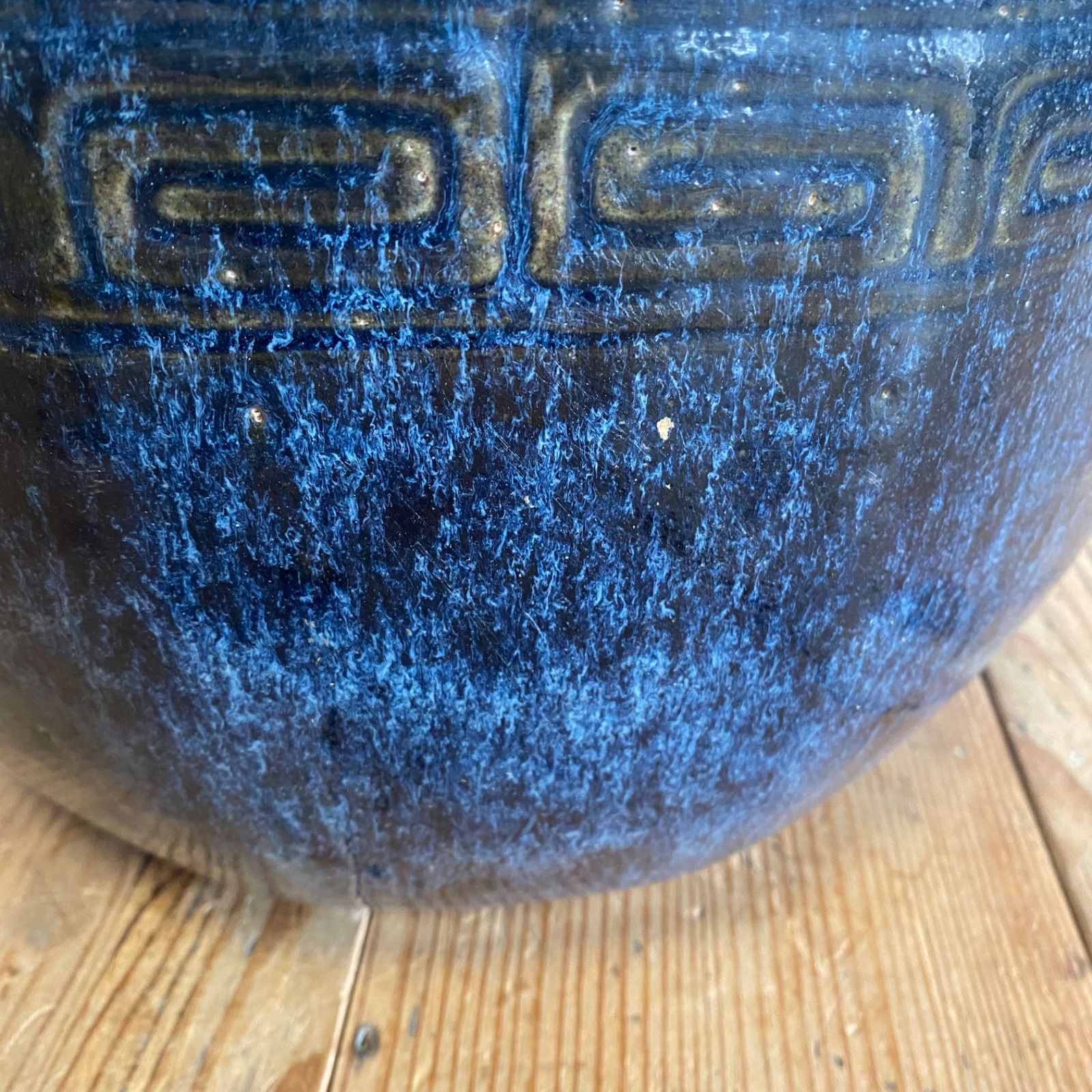 アンティーク 陶器製 備前焼 青海鼠釉 八角形 大型 火鉢 手あぶり 水鉢