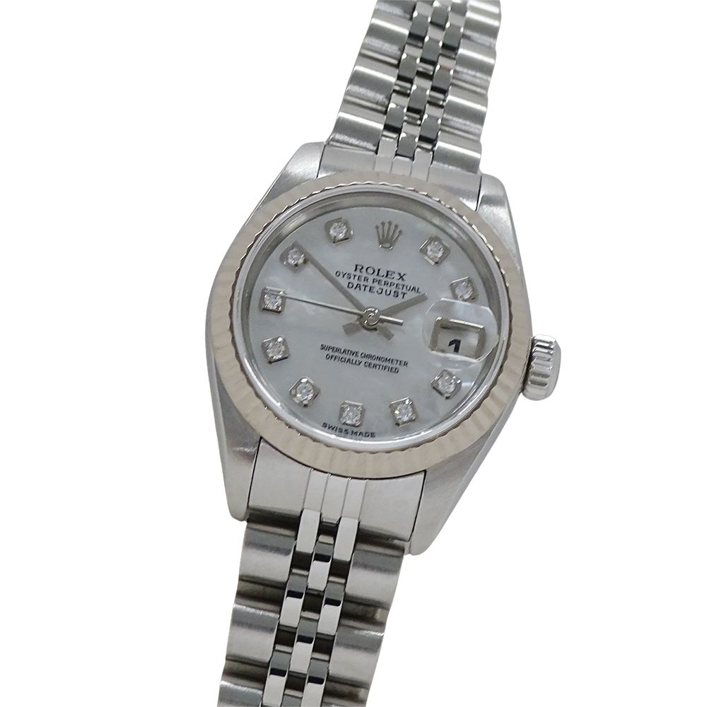 ロレックス ROLEX デイトジャスト 79174NG F番 時計 レディース ブランド 10P ダイヤモンド シェル 自動巻き AT ステンレス SS ホワイトゴールド WG シルバー 磨き済み 【中古】 ロレックス ROLEX デイトジャスト 79174NG F番 時計 レディース