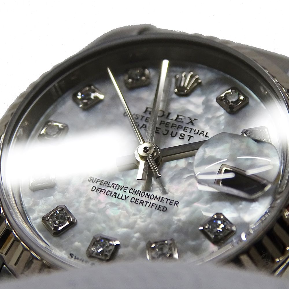 ロレックス ROLEX デイトジャスト 79174NG F番 時計 レディース ブランド 10P ダイヤモンド シェル 自動巻き AT ステンレス SS ホワイトゴールド WG シルバー 磨き済み 【中古】 ROLEX】ロレックス『デイトジャスト 10Pダイヤ』79174NG F番'04年頃製