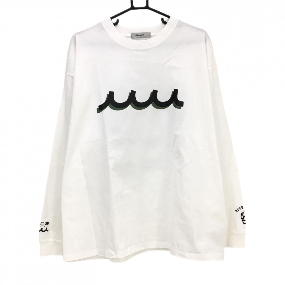 超美品】ラッセルノ×ムータ 長袖Tシャツ 白×黒×グリーン ロゴプリント