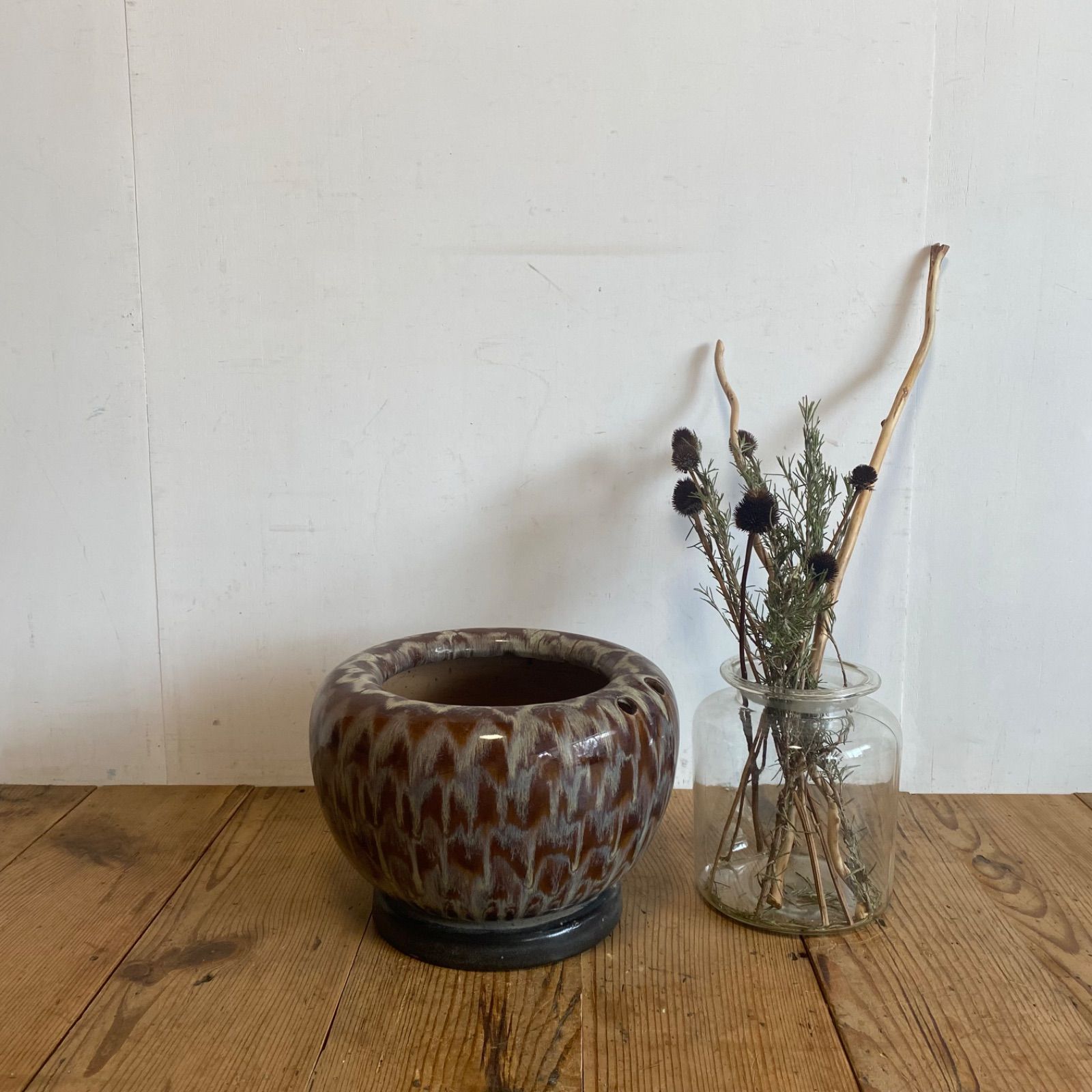 アンティーク 陶器 火鉢 鉢カバー メダカ鉢 睡蓮鉢 植木鉢 y590 - メルカリ