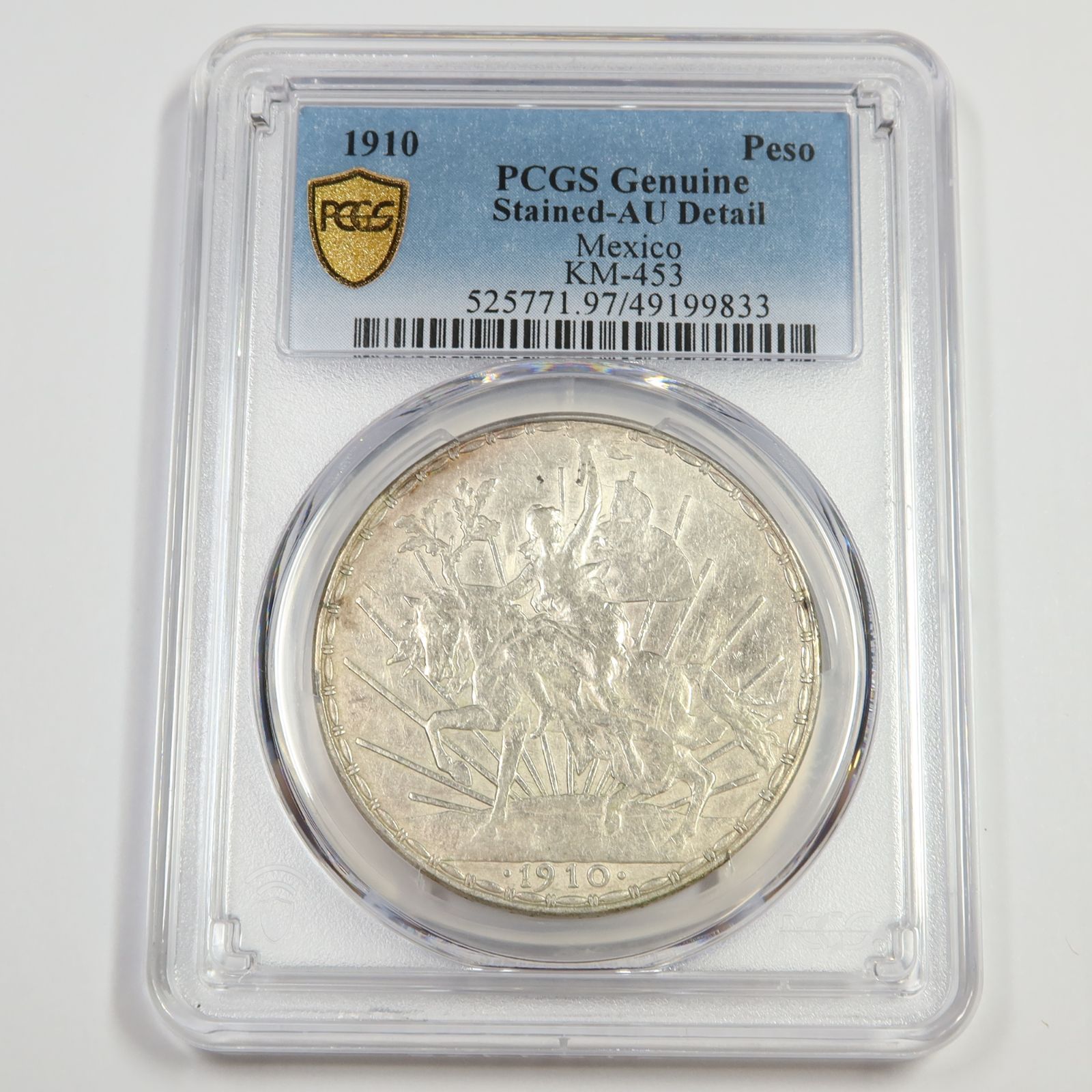 1910 PCGS AU 詳細 - メキシコ KM-453 - シルバー カバリト ウン ペソ